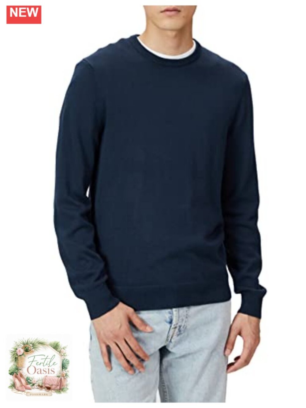 Men's 100% Cotton Cable Knit Long-Sleeve Crewneck Sweater